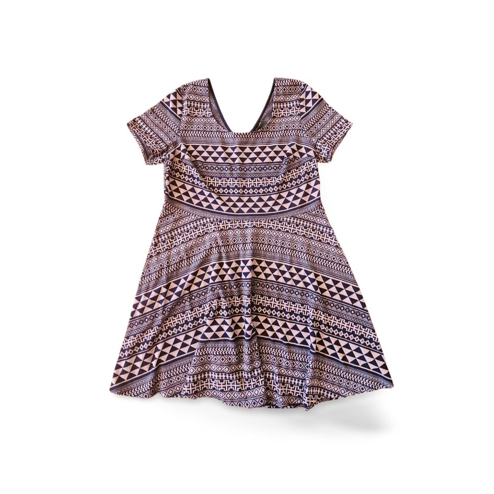 City Triangles Dress Plus 16 Navy Pink Deco Print Knit V-Neck Back Short Sleeve - Picture 4 of 10